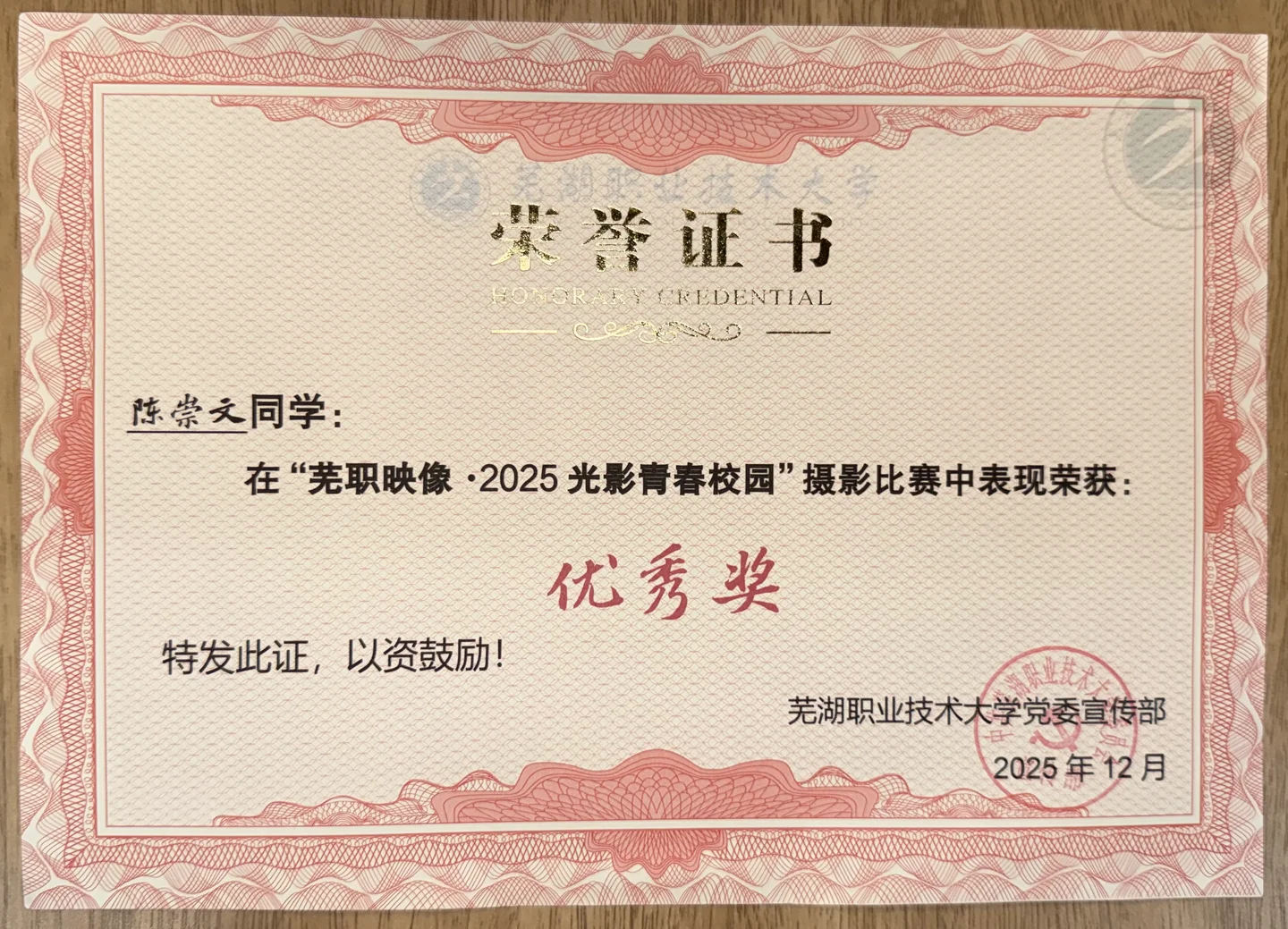 芜职映像摄影优秀奖