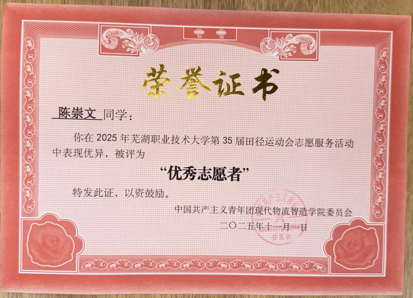 运动会优秀志愿者