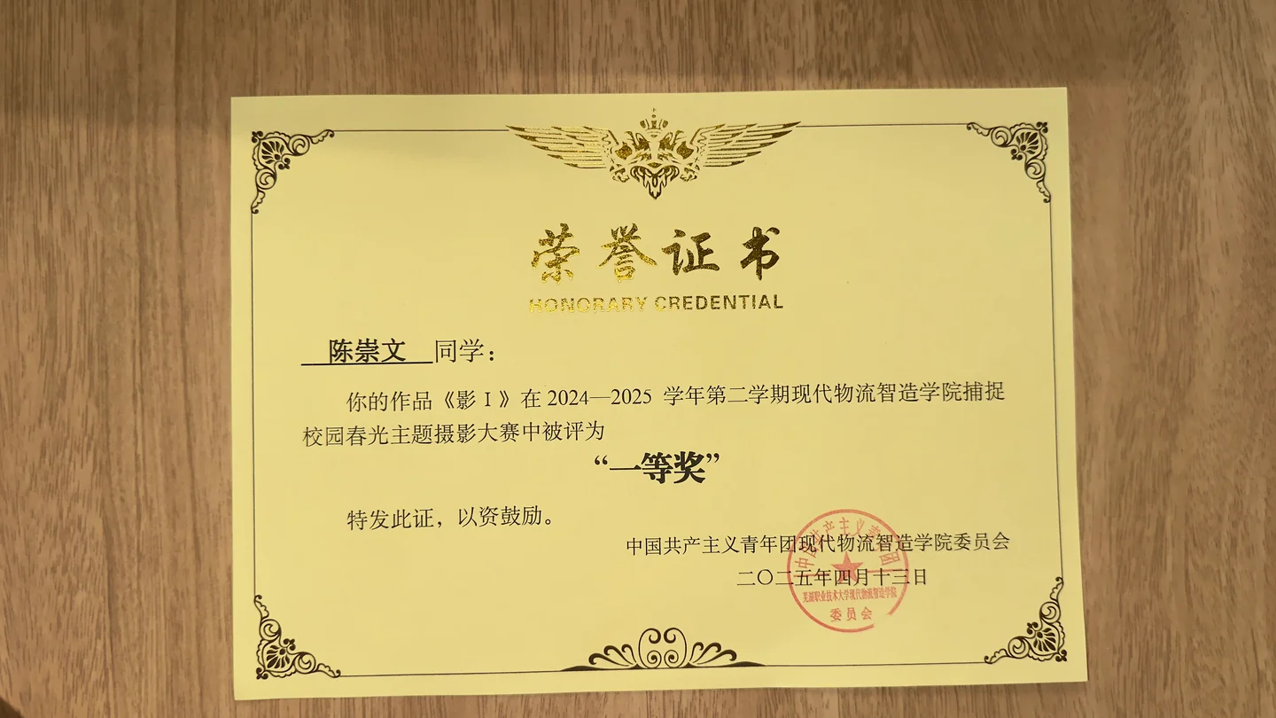 《影Ⅰ》摄影一等奖 · 另一张证书照片