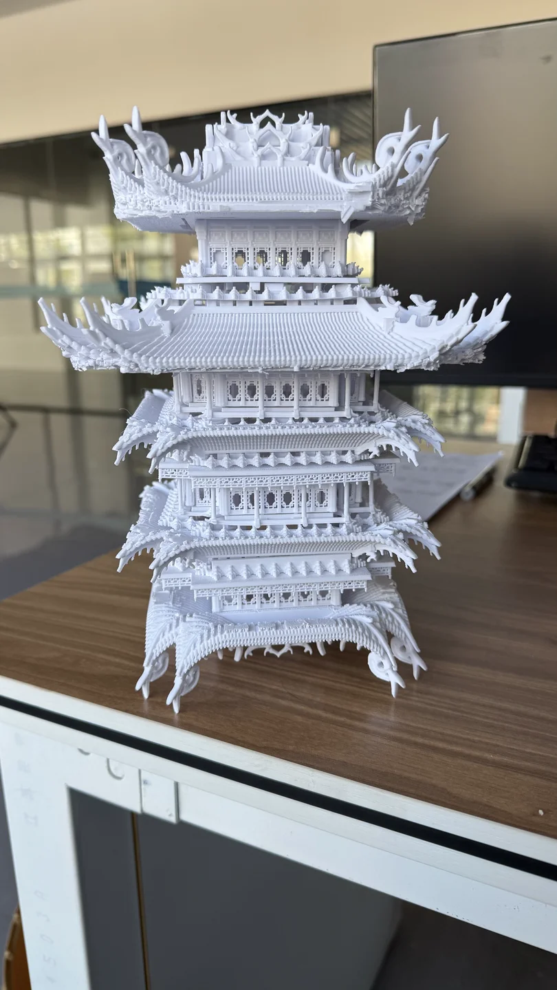 白色古建筑打印模型 · 正面
